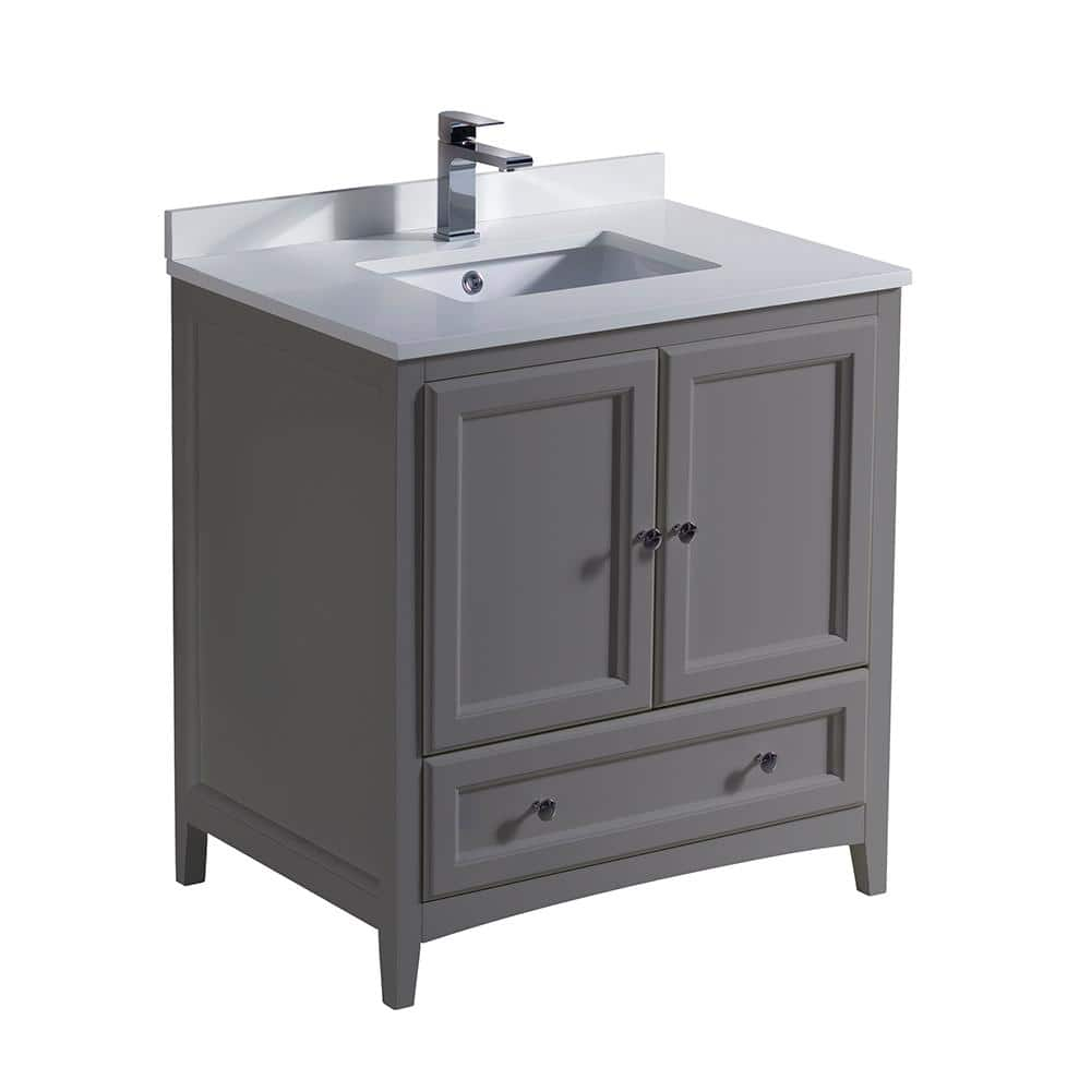 Fresca Oxford 30 in. Traditional Bathroom Vanity in Gray with Quartz ...