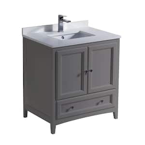 Oxford 30 in. Traditional Bathroom Vanity in Gray with Quartz Stone Vanity Top in White with White Basin