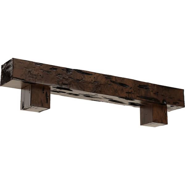 Ekena Millwork 6 in. x 10 in. x 7 ft. Pecky Cypress Faux Wood Fireplace Mantel Kit with Alamo Corbels, Premium Aged