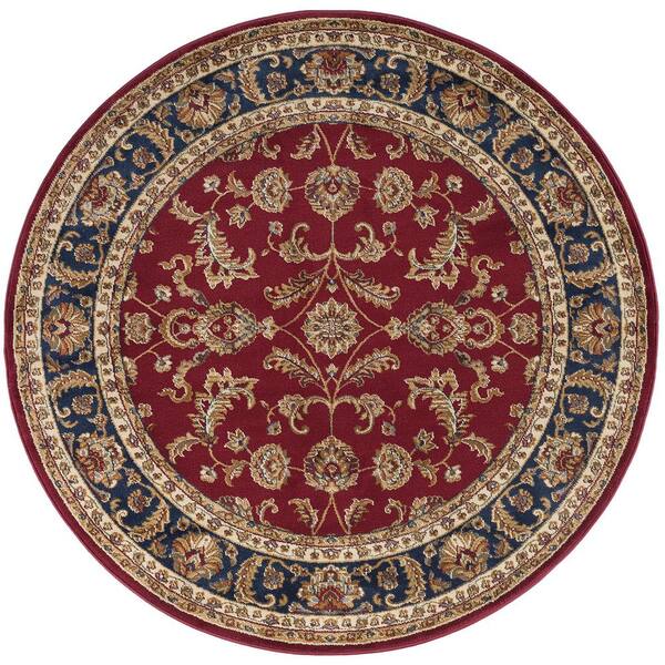 Tayse Rugs Sensation Border Red 6 ft. Round Indoor Area Rug