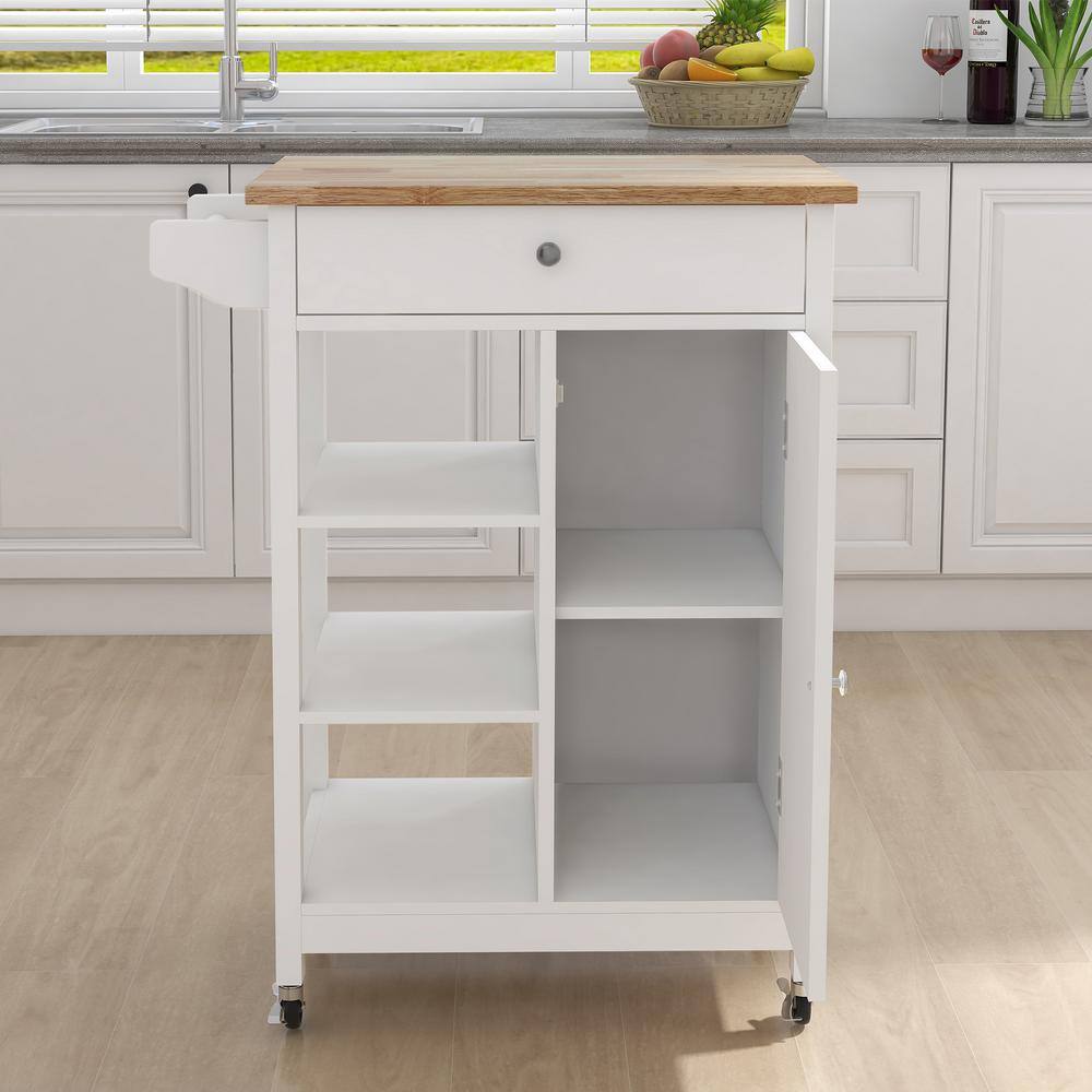 White MDF 15.55 in. Kitchen Prep Table with Adjustable Shelves and 1 Towel Rack - thumbnail 9