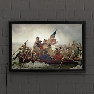 "'Washington Crossing Delaware River in 1776" by Emanuel Leutze Framed with LED Light People Wall Art 16 in. x 24 in.