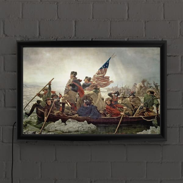 "'Washington Crossing Delaware River in 1776" by Emanuel Leutze Framed with LED Light People Wall Art 16 in. x 24 in.