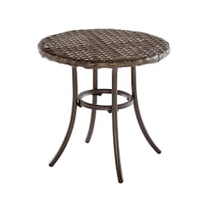 18 in. Mix and Match Brown Round Metal Outdoor Patio Accent Table