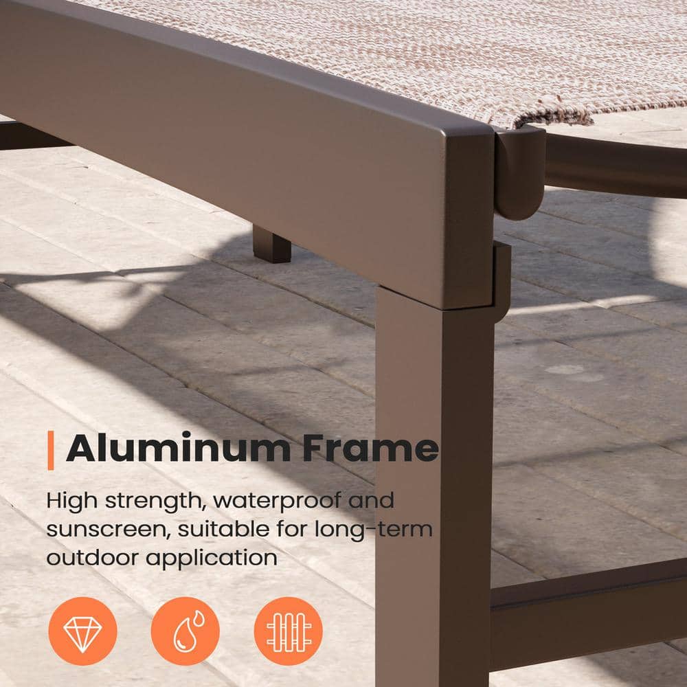 Beige Aluminum Adjustable Outdoor Chaise Lounge