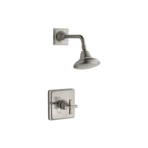 Pinstripe 1-Spray Patterns 6.7 in. Wall Mount Fixed Shower Head in Vibrant Brushed Nickel