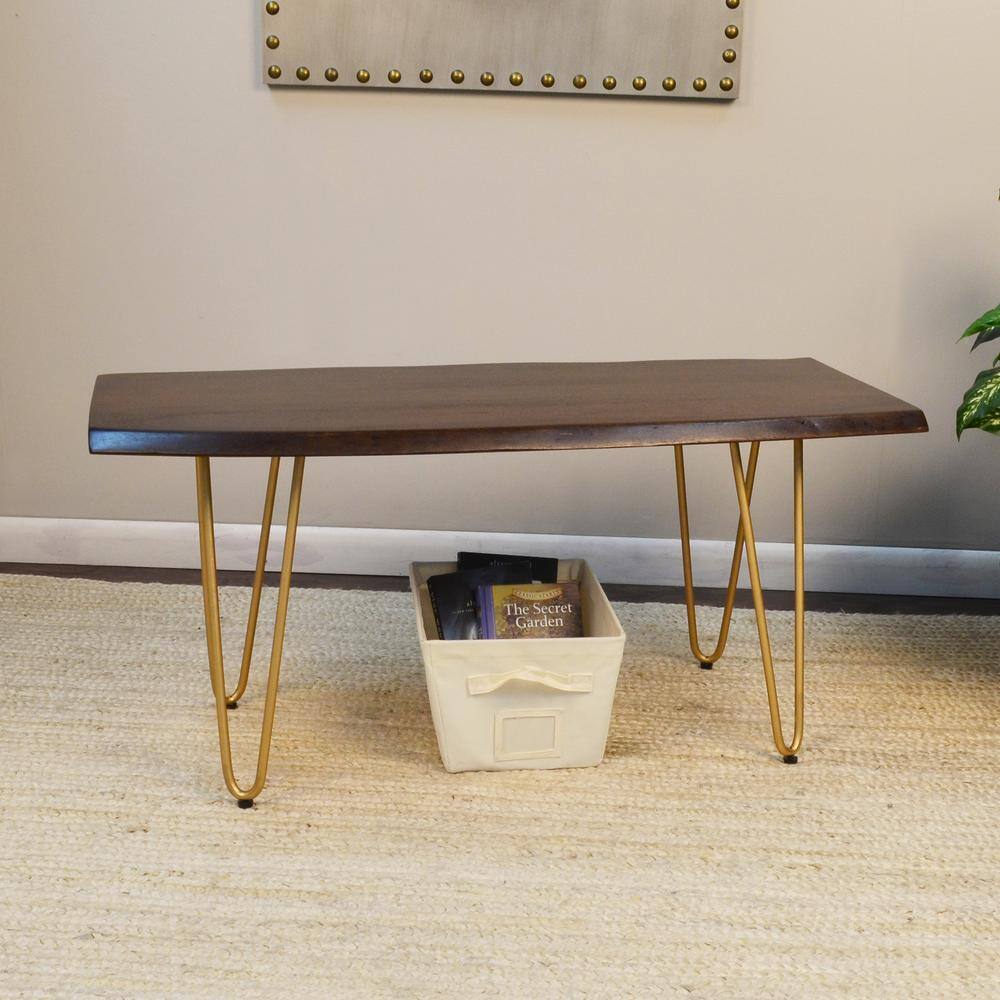 Seti Acacia Live Edge Rectangular Coffee Table in Elm and Gold