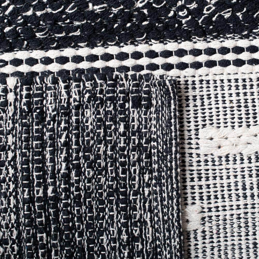 Black and Ivory Striped Wool Cotton 9' x 12' Rug