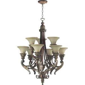 Madeleine 9-Light Corsican Gold Chandelier with Antique Amber Glass