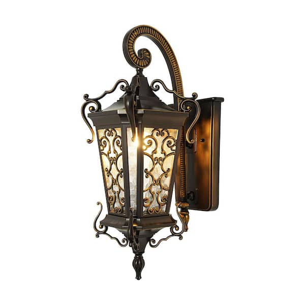 OUKANING 23.62 in. Dark Coffee Retro Outdoor Waterproof Hardwired Wall Lantern Sconce for Gardens Courtyards, No Bulbs Included
