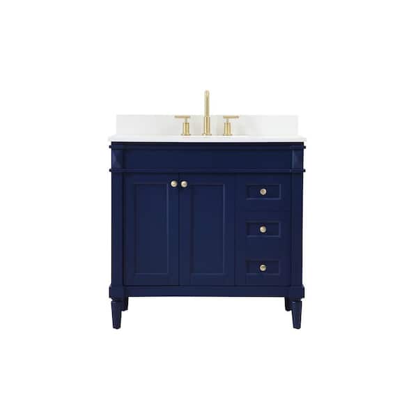 Unbranded Simply Living 36 in. W x 21 in. D x 35 in. H Bath Vanity in Blue with Ivory White Engineered Marble Top