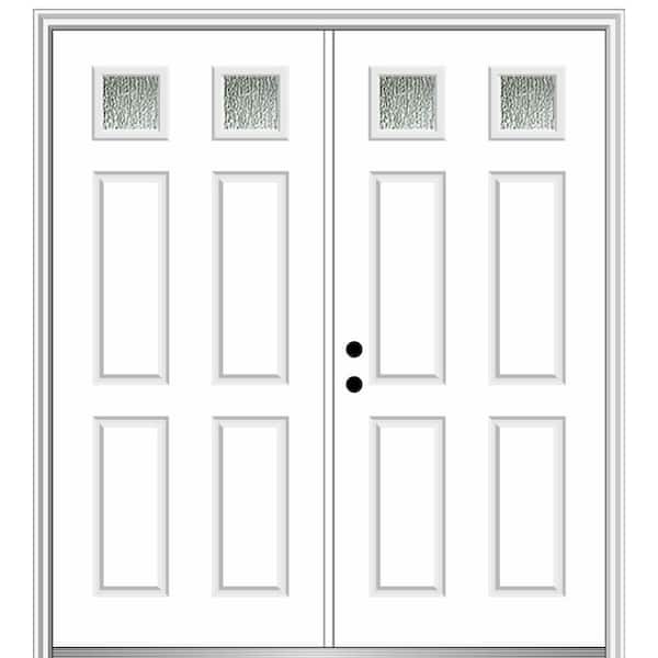 MMI DOOR Rain Glass 64 in. x 80 in. Right-Hand Inswing Brilliant White Fiberglass Prehung Front Door on 4-9/16 in. Frame