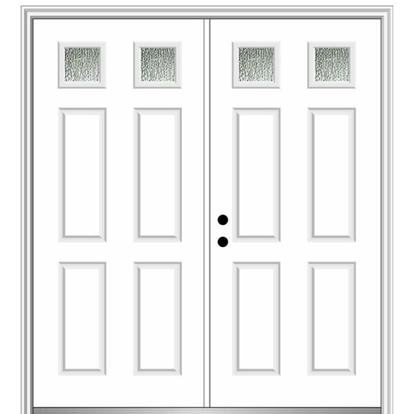 MMI Door Rain Glass 68 in. x 80 in. Right-Hand Inswing Brilliant White Fiberglass Prehung Front Door on 6-9/16 in. Frame