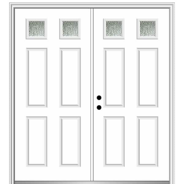 MMI Door 72 in. x 80 in. Right-Hand Inswing Rain Glass Brilliant White Fiberglass Prehung Front Door on 6-9/16 in. Frame