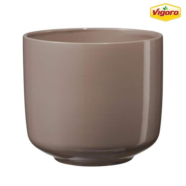 Vigoro 7.5 in. x 7.5 in. D x 6.7 in. H Kingsburg Small Gray Glossy Ceramic Pot