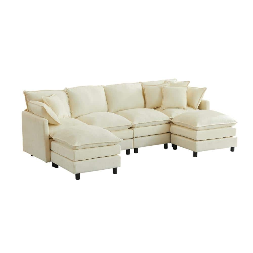 106 in. Pillow Top Arms 4-piece Chenille U-Shaped Cloud Cushions with Movable Ottoman Sectional Sofa in Beige price history on PriceWatchPro