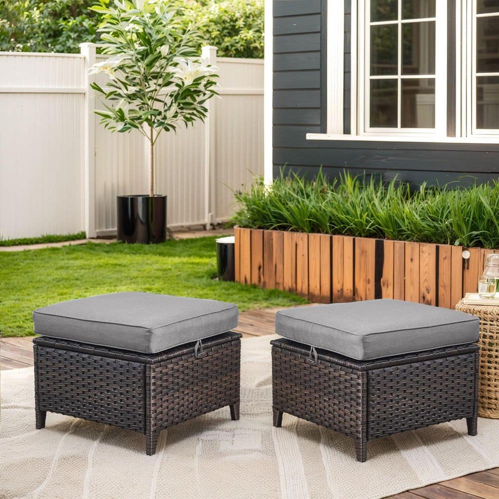 Arcline Brown Wicker Outdoor Ottoman with Olefin Gray Cushions Patio/ Porch (2-Pack) price history on PriceWatchPro