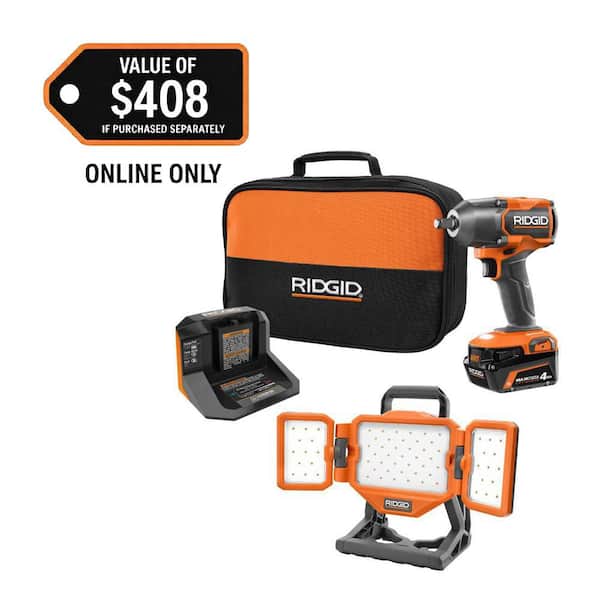 18V Cordless 2-Tool Combo Kit w/ Brushless 1/2 in. Impact Wrench, Hybrid Panel Light, 4 Ah MAX Output Battery & Charger