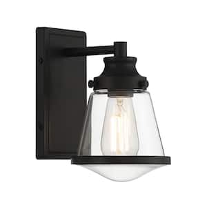 Mannsdale 5.5 in. 1-Light Black Vanity Light with Clear Glass Shade