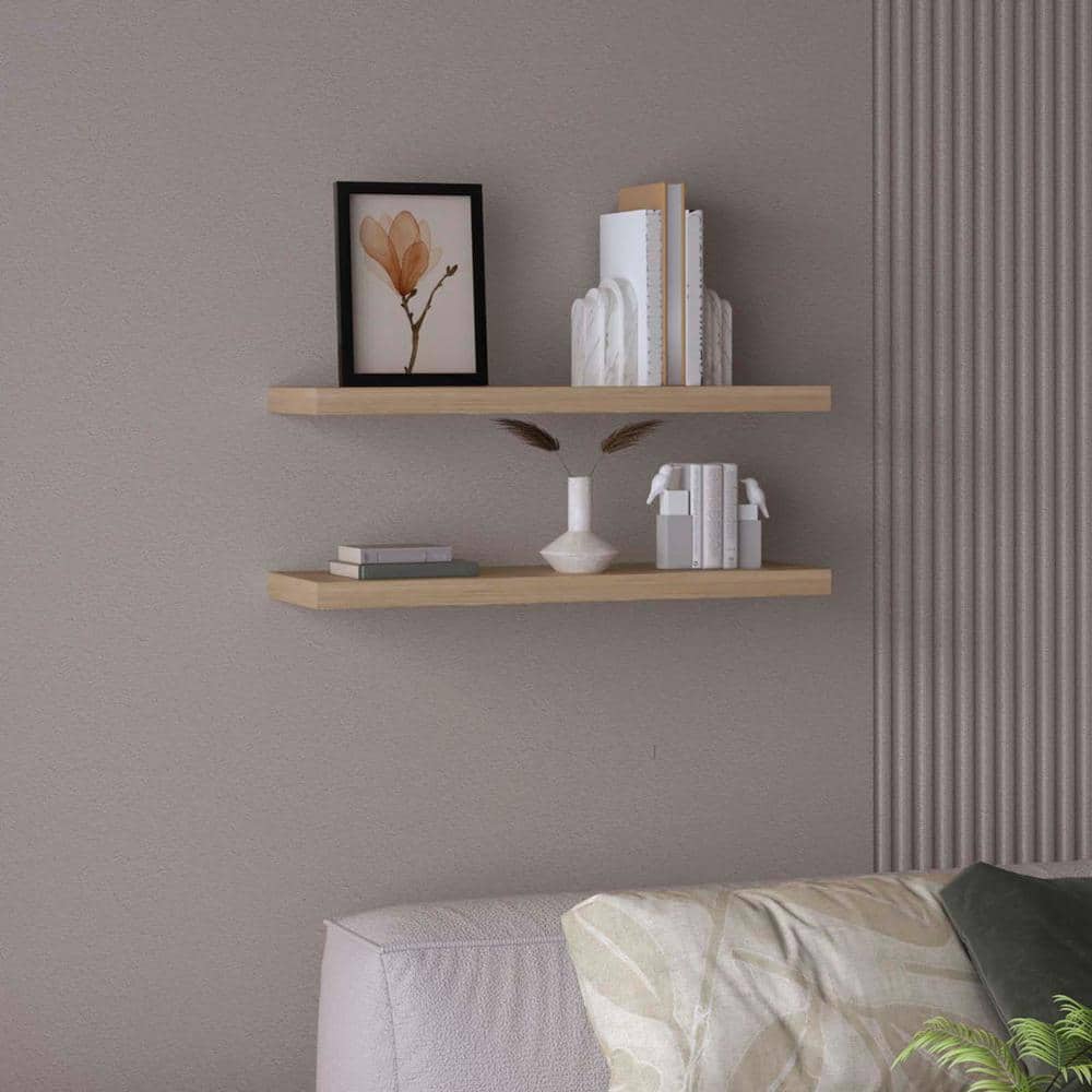 31.5 in. W x 9.8 in. D Beige Wood Floating Shelves, Decorative Wall Shelf W