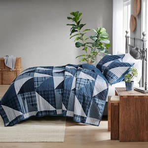 Olsen 3-Piece Blue Cotton Full/Queen 3-Piece Oversized Quilt Set