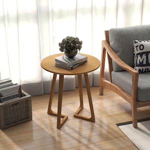 24 in. Natural Round Side Table Solid Rubber Wood End Table Beside SofaandBed for Small Space