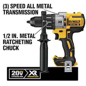 20V MAX XR Cordless Brushless 3-Speed 1/2 in. Hammer Drill (Tool Only) and Black and Gold Drill Bit Set (21 Piece)