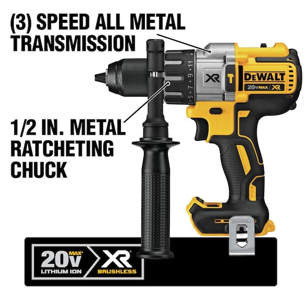 20V MAX XR Cordless Brushless 3-Speed 1/2 in. Hammer Drill (Tool Only) and MAXFIT Right Angle Magnetic Attachment
