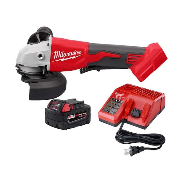Milwaukee M18 18-Volt Lithium-Ion Brushless Cordless 4-1/2 in./5 in. Grinder with Paddle Switch with 5.0Ah Starter Kit