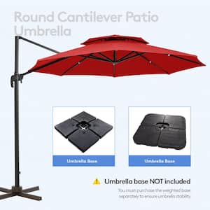 11 ft. Round Patio Cantilever Umbrella With Cover in Red