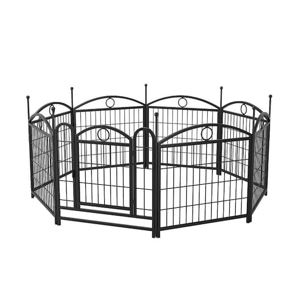 24 in. Iron Dog Playpen Indoor 8-Panels Metal Dog Pen Pet Garden Fence Outdoor Exercise Pen with Doors, Black