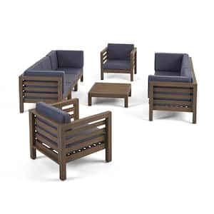 Oana Grey 9-Piece Wood Patio Conversation Seating Set with Dark Grey Cushions