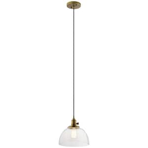 Avery 10.25 in. 1-Light Natural Brass Farmhouse Shaded Kitchen Goblet Mini Pendant Light with Clear Seeded Glass