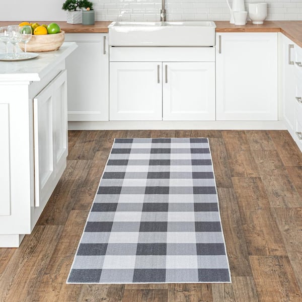 Lucy Grey 3 ft. x 8 ft. Machine Washable Farmhouse Buffalo Plaid Indoor Runner Rug