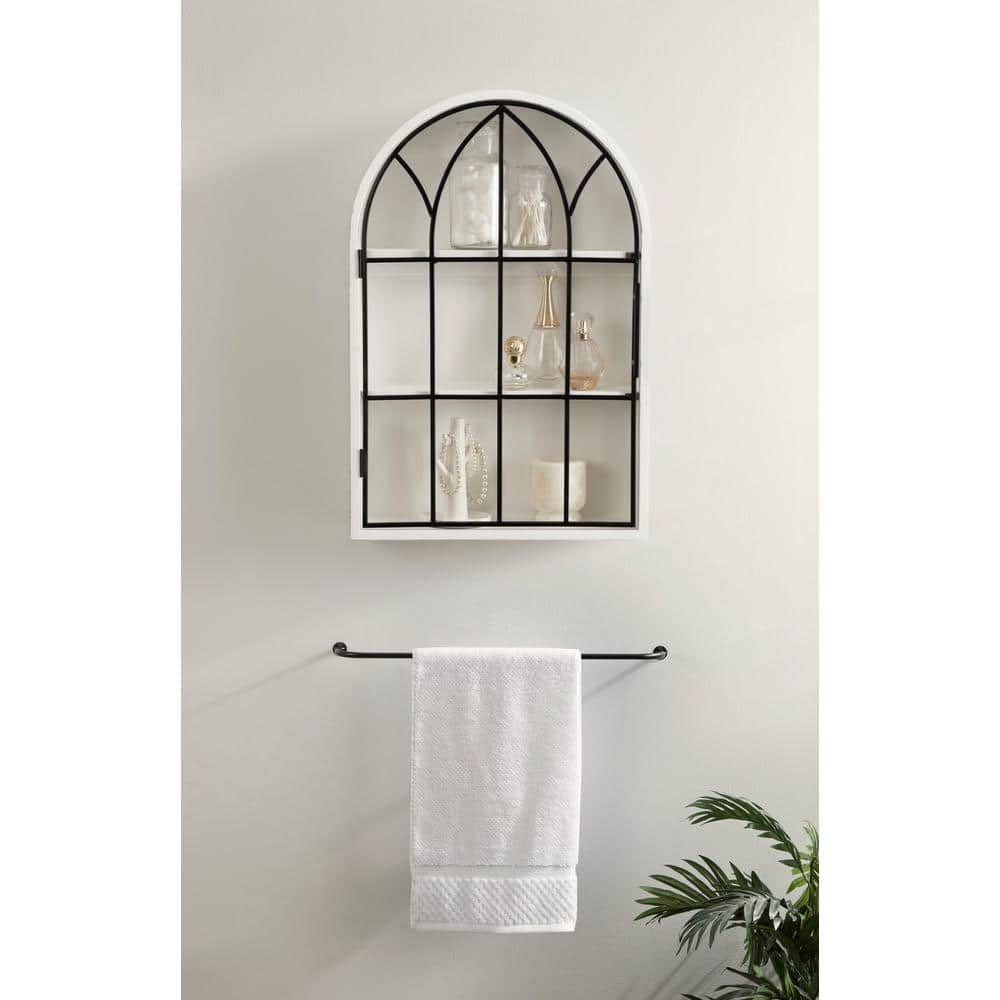 Arched White and Black Wood Floating Wall Cabinet