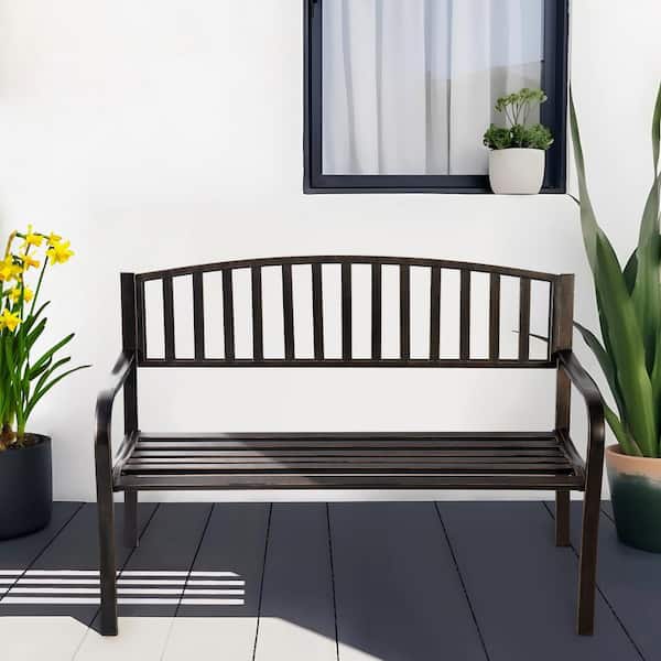 Dovelina 50 in. Metal Outdoor Garden Bench Patio Garden Bench Vertical Bar in Antique Bronze