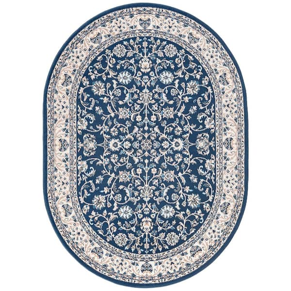 Madison Floral Dark Blue 5 ft. x 8ft. Oval Indoor Area Rug