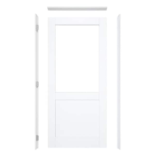 36 in. x 80 in. Right-Hand 1/2-Lite Clear Glass White Solid Core Wood Single Prehung Interior Door+ Quick Assemble Jamb