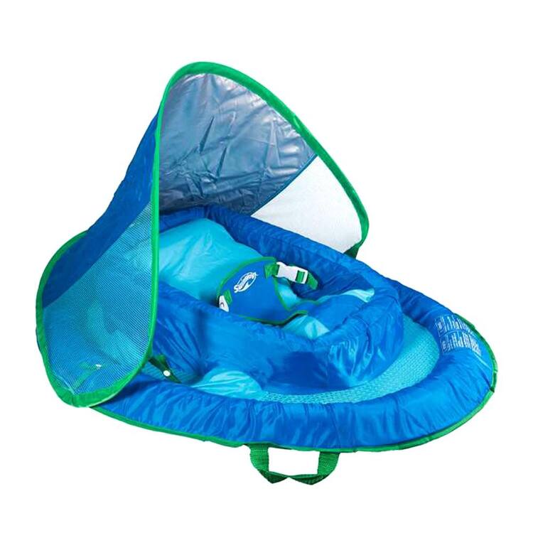 SwimWays Blue Inflatable Infant Baby Spring Swimming Pool Float with Canopy