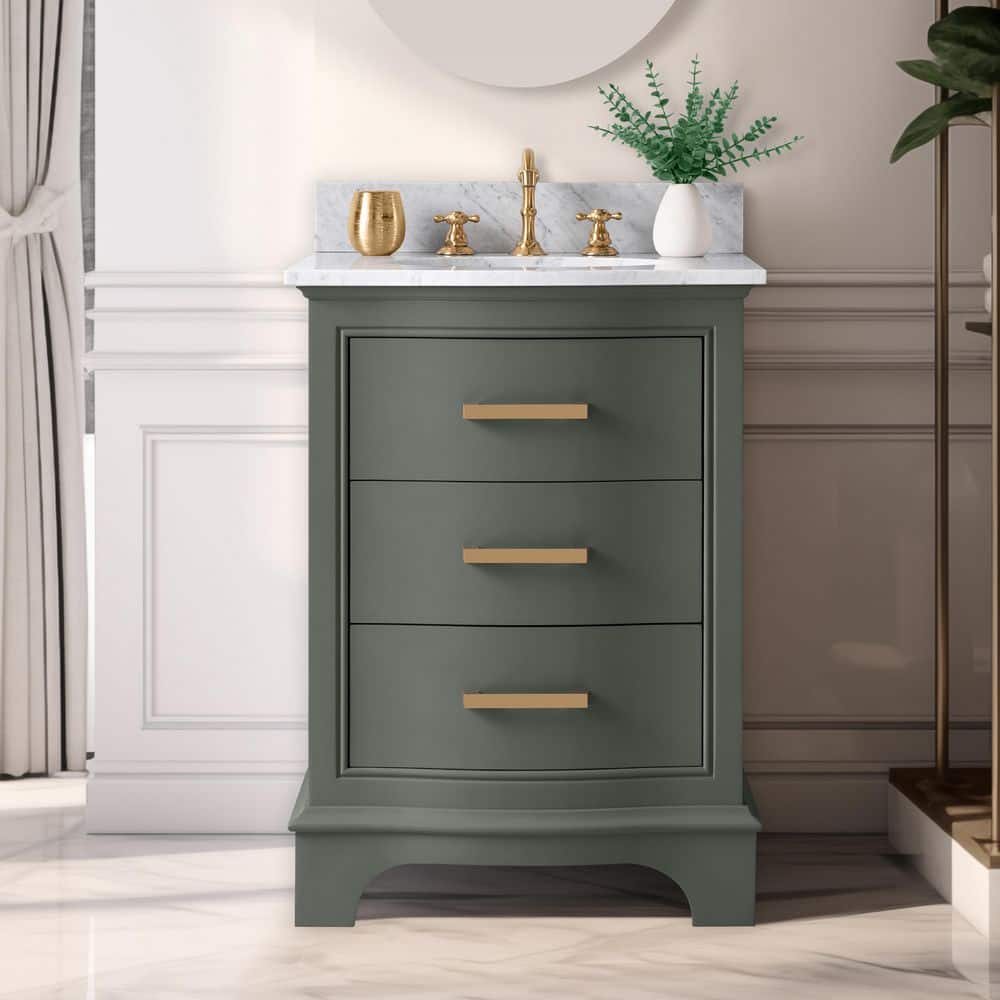 Monroe 24 in. W x 22 in. D Bath Vanity in Vintage Green with Natural Marble Vanity Top in Carrara White with White Sink price history on PriceWatchPro