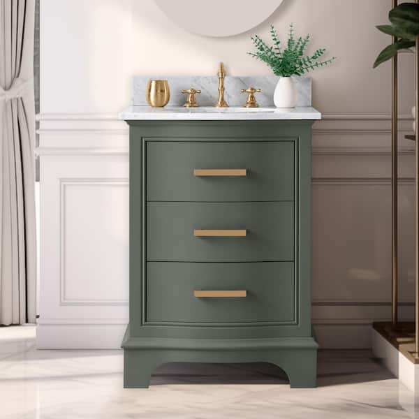 Monroe 24 in. W x 22 in. D Bath Vanity in Vintage Green with Natural Marble Vanity Top in Carrara White with White Sink