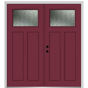72 in. x 80 in. Right-Hand/Inswing Rain Glass Burgundy Fiberglass Prehung Front Door on 4-9/16 in. Frame