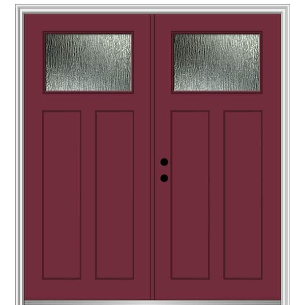 MMI Door 72 in. x 80 in. Right-Hand/Inswing Rain Glass Burgundy Fiberglass Prehung Front Door on 4-9/16 in. Frame