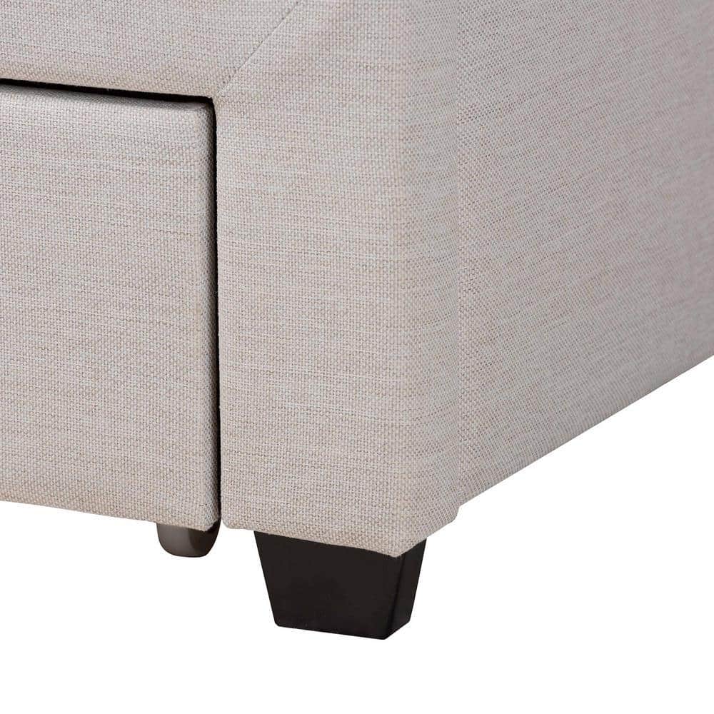 Beige and Dark Brown Upholstered Full Storage Platform Bed with Drawers
