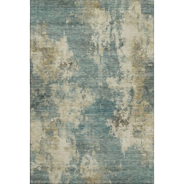 Mayfield Premium Machine Washable Abstract AMF2066 Teal 5 ft. x 7 ft. 6 in. Area Rug