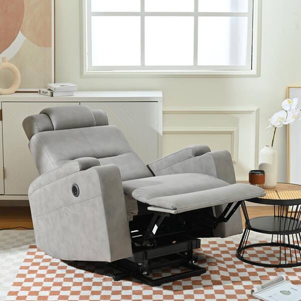 Merax Light Gray Polyester Fabric Power Lift Recliner Chair with 