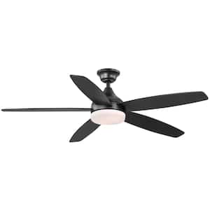 Tyra 52 in. Smart Indoor Matte Black Ceiling Fan with Adjustable White LED with Remote Included Powered by Hubspace