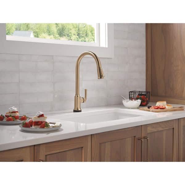 Tolmac Touch2O with Touchless Technology Single Handle Pull Down Sprayer Kitchen Faucet in Champagne Bronze