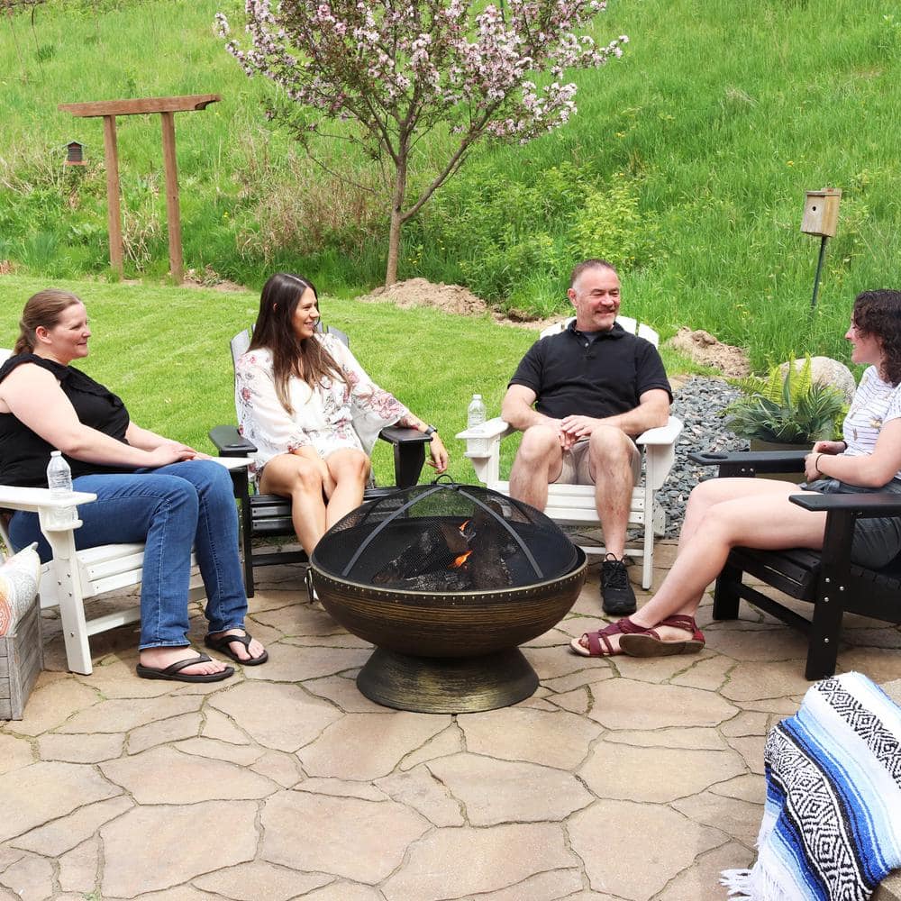 30" Black and Bronze Steel Wood-Burning Fire Pit with Screen and Poker