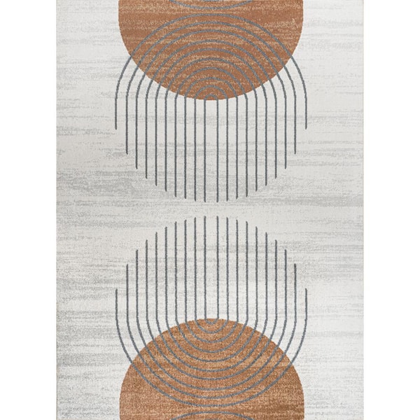 Kallax Geometric Modern Low-Pile Machine-Washable Cream/Terra 8 ft. x 10 ft. Area Rug